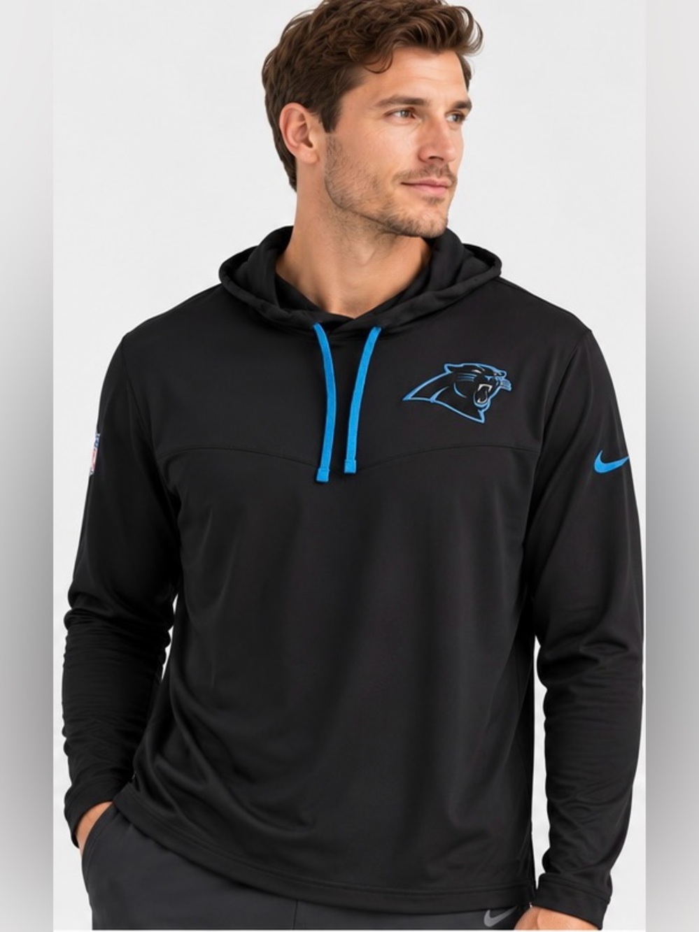 Nike Carolina Panthers Dri-FIT Hooded Performance Shirt Men XL Black